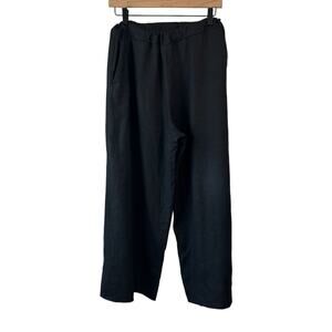 Max Mara Womens Pants Black 8 Wide Leg Cropped Linen‎ Stretch Leisure Resort